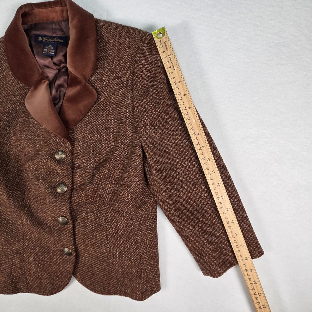 Vintage Brooks Brothers Skirt Suit Womens 10/8 Brown Wool Tweed Velvet Trim Vtg - Picture 10 of 13
